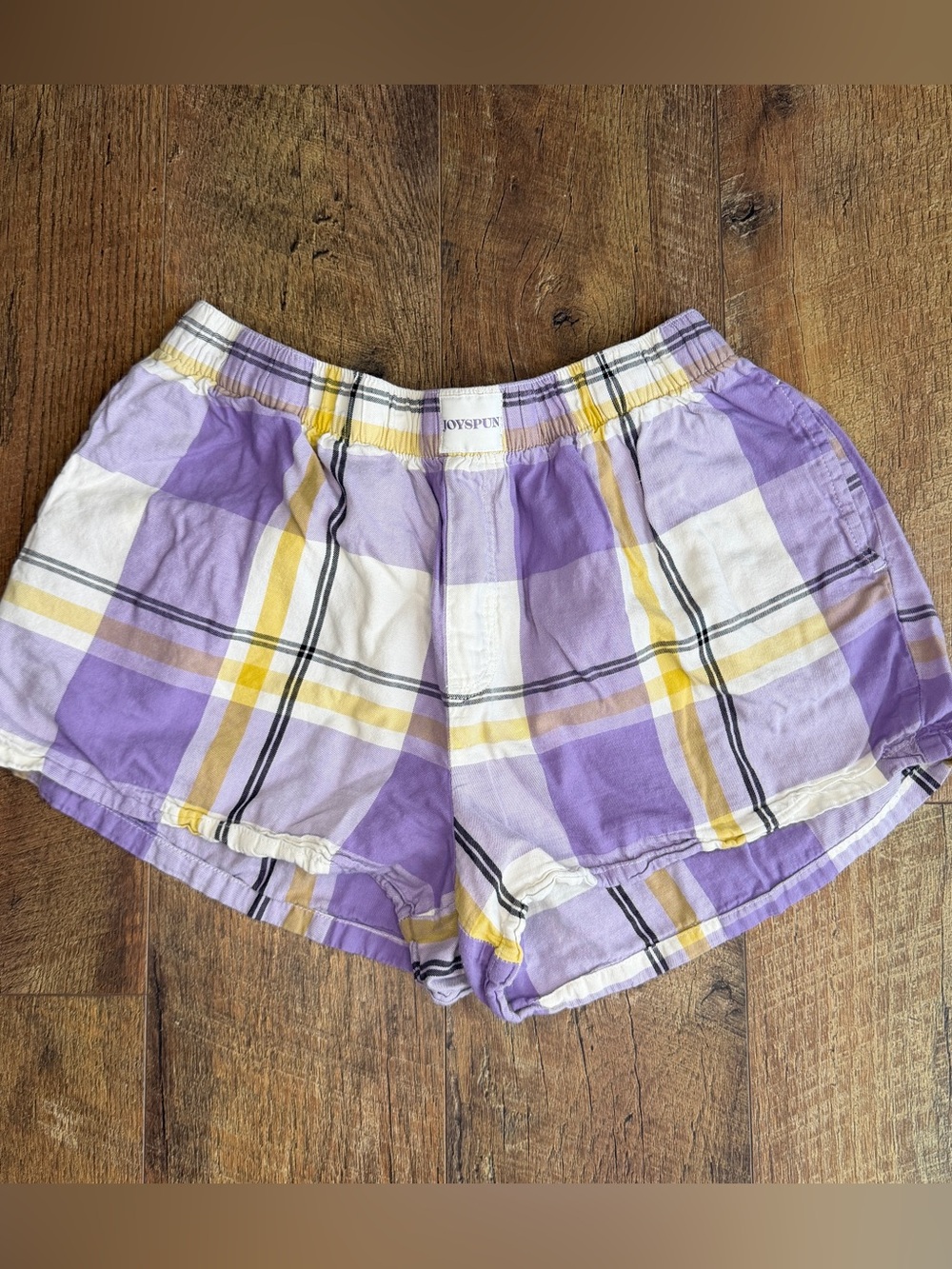 Joyspun Women’s Boxer Sleep Short Elastic Waist Stripped Purple Yellow Medium